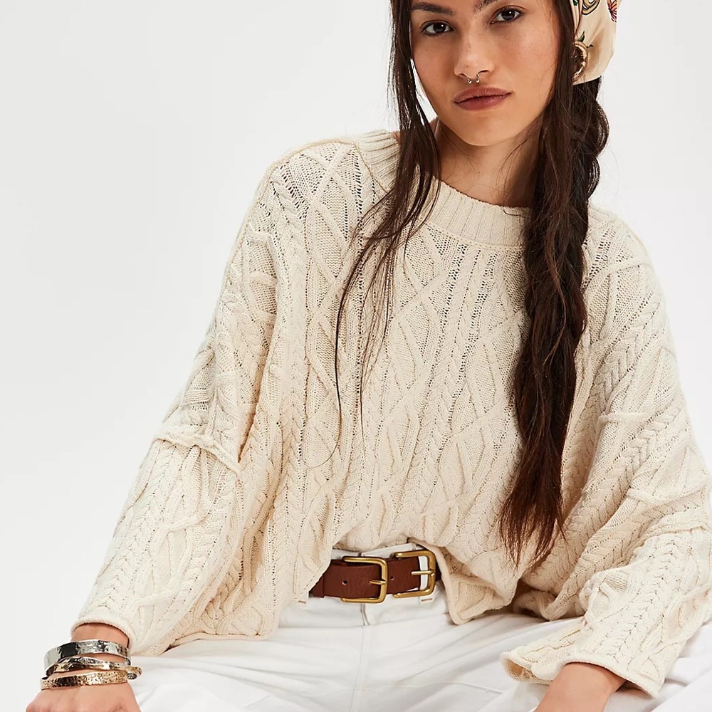 Free People Washed Ashore Cable Knit Sweater
